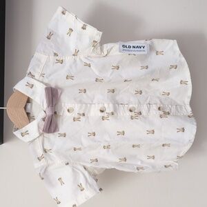 NWT Bunny Print Button Shirt, 12-18 Months